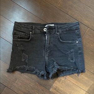 Zara Black Distressed Denim Jean Shorts